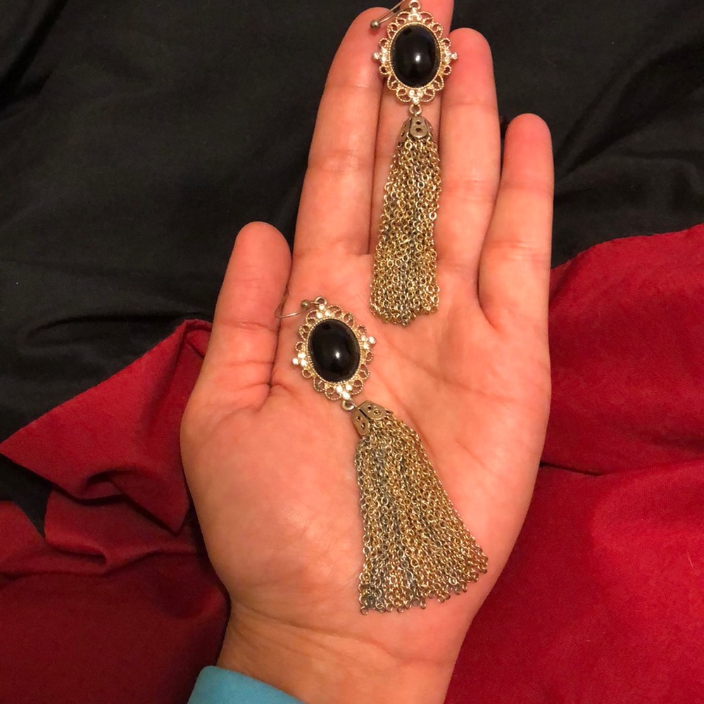 Gold and black tassel earrings